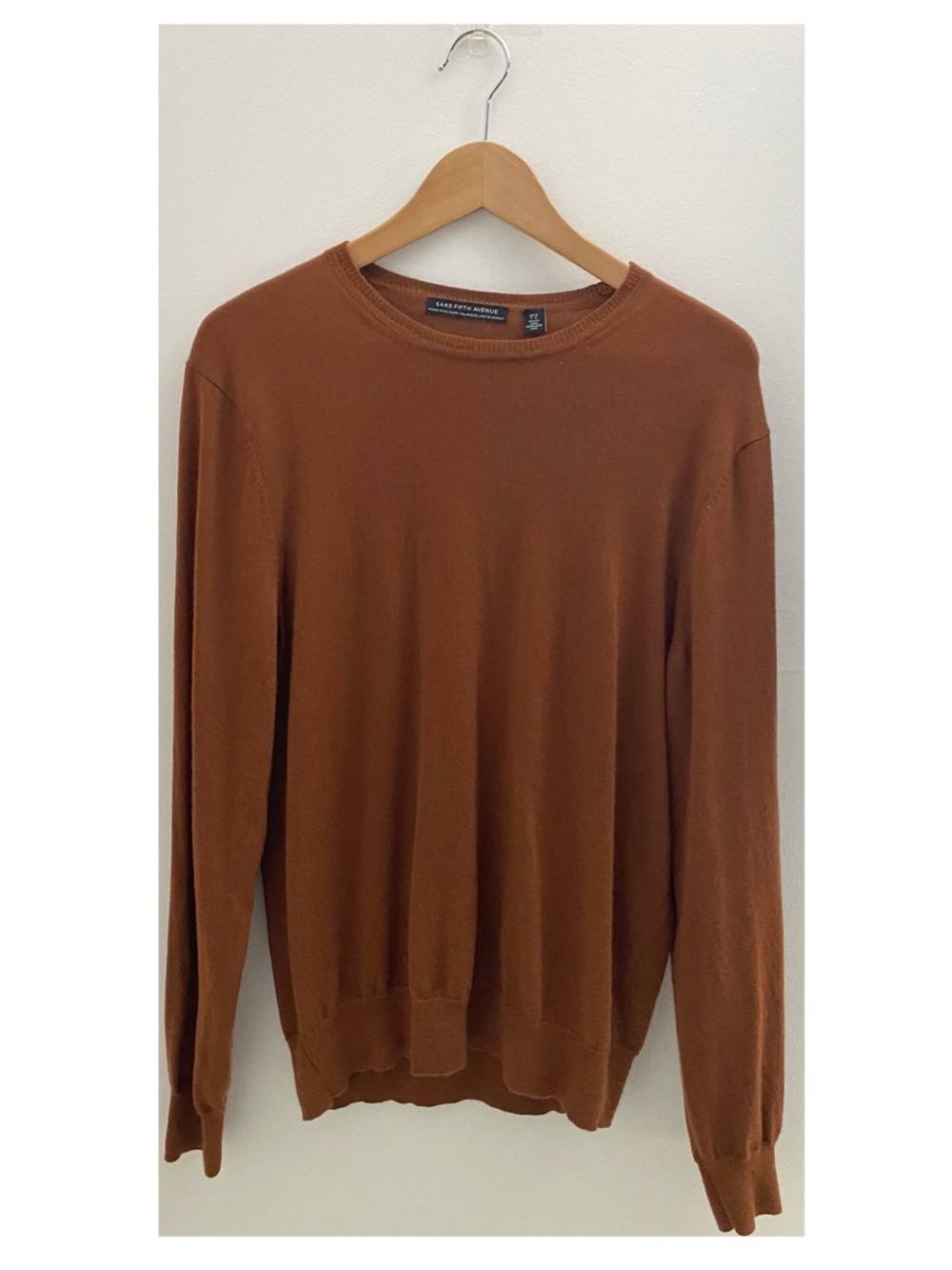 Saks Fifth Avenue Merino Wool Burnt Orange Crewneck Sweater Size Large